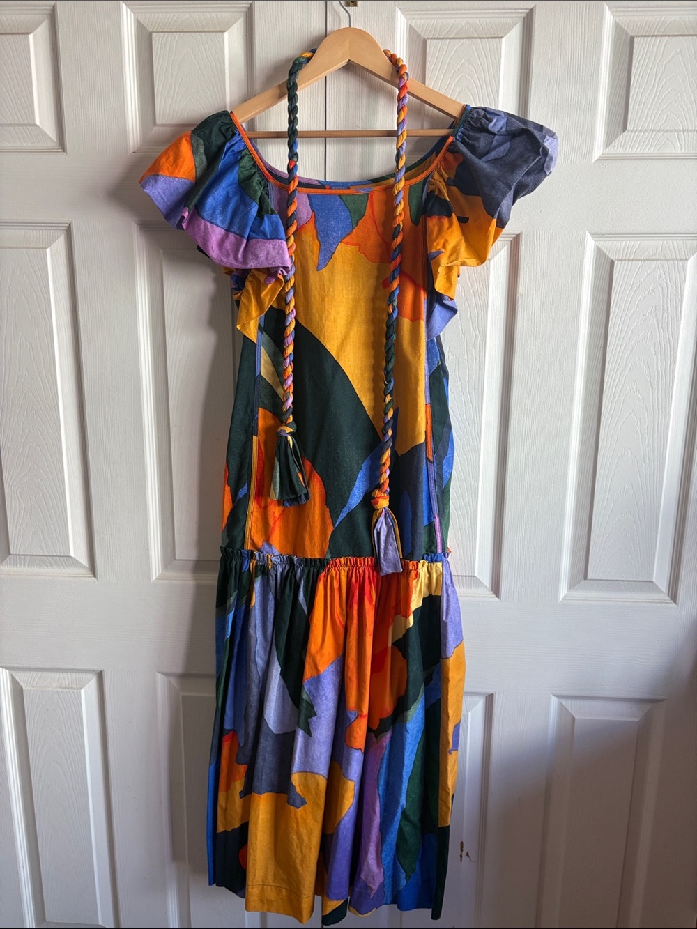 Mara Hoffman Bold Colorblock Flutter-Sleeve Maxi Dress in Yellow, Blue & Orange - Picture 14 of 15